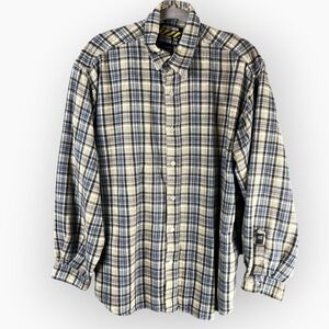 Big Rock Canyon Rugged Wear Plaid Flannel Shirt Mens 2XL Blue Tan Cotton